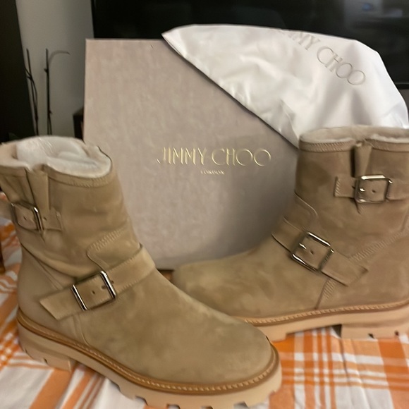 Jimmy Choo Shoes - 18- JIMMY CHOO Suede Stucco/Natural Boot